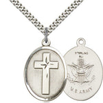 Army Cross Pendant, Sterling Silver - 24&quot; 2.4mm Rhodium Plate Endless Chain