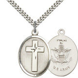 Army Cross Pendant, Sterling Silver - 24&quot; 2.4mm Rhodium Plate Endless Chain
