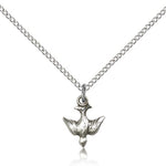 Holy Spirit Medal, Sterling Silver - 18&quot; 1.2mm Sterling Silver Chain + Clasp