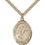 St. Bernard of Clairvaux Medal, Gold Filled, Large - 24&quot; 2.4mm Gold Plated Chain + Clasp