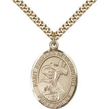 St. Bernard of Clairvaux Medal, Gold Filled, Large - 24&quot; 2.4mm Gold Plated Chain + Clasp