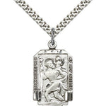 St. Christopher Medal, Sterling Silver - 24&quot; 2.4mm Rhodium Plate Endless Chain