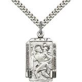 St. Christopher Medal, Sterling Silver - 24&quot; 2.4mm Rhodium Plate Endless Chain