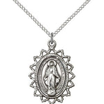 Miraculous Medal, Sterling Silver - 18&quot; 1.2mm Sterling Silver Chain + Clasp