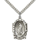 Our Lady of Guadalupe Medal, Sterling Silver - 24&quot; 2.4mm Rhodium Plate Endless Chain