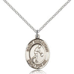 St. Sebastian Basketball Medal, Sterling Silver, Medium - 18&quot; 1.2mm Sterling Silver Chain + Clasp