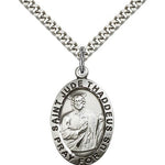 St. Jude Medal, Sterling Silver - 24&quot; 2.4mm Rhodium Plate Endless Chain