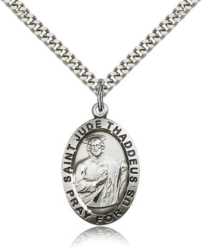 St. Jude Medal, Sterling Silver - 24&quot; 2.4mm Rhodium Plate Endless Chain