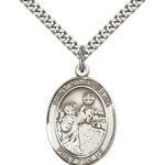 St. Nimatullah Medal, Sterling Silver, Large - 24&quot; 2.4mm Rhodium Plate Chain + Clasp