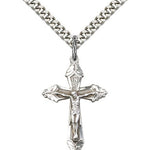 Crucifix Pendant, Sterling Silver - 24&quot; 2.4mm Rhodium Plate Endless Chain