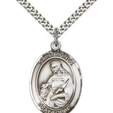 St. Agnes of Rome Medal, Sterling Silver, Large - 24&quot; 2.4mm Rhodium Plate Chain + Clasp