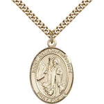 St. Anthony of Egypt Medal, Gold Filled, Large - 24&quot; 2.4mm Gold Plated Chain + Clasp