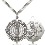 Our Lady of Guadalupe Medal, Sterling Silver - 24&quot; 2.4mm Rhodium Plate Endless Chain
