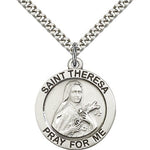 St. Theresa Medal, Sterling Silver - 24&quot; 2.4mm Rhodium Plate Endless Chain
