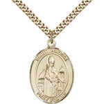 St. Walter of Pontnoise Medal, Gold Filled, Large - 24&quot; 2.4mm Gold Plated Chain + Clasp