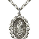 Our Lady of Guadalupe Medal, Sterling Silver - 24&quot; 2.4mm Rhodium Plate Endless Chain