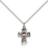 5 Way Cross Pendant, Sterling Silver - 18&quot; 1.2mm Sterling Silver Chain + Clasp
