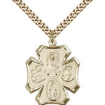 4 Way Cross Pendant, Gold Filled - 24&quot; 2.4mm Gold Plated Endless Chain