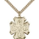 4 Way Cross Pendant, Gold Filled - 24&quot; 2.4mm Gold Plated Endless Chain