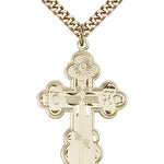St. Olga Cross Pendant, Gold Filled - 24&quot; 2.4mm Gold Plated Endless Chain