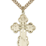 St. Olga Cross Pendant, Gold Filled - 24&quot; 2.4mm Gold Plated Endless Chain