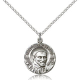St. Vincent De Paul Medal, Sterling Silver - 18&quot; 1.2mm Sterling Silver Chain + Clasp