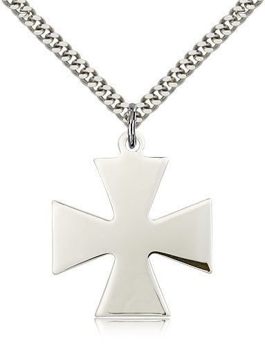 Surfer Cross Pendant, Sterling Silver - 24&quot; 2.4mm Rhodium Plate Endless Chain
