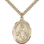 St. Nino De Atocha Medal, Gold Filled, Large - 24&quot; 2.4mm Gold Plated Chain + Clasp