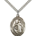 St. Raymond of Penafort Medal, Sterling Silver, Large - 24&quot; 2.4mm Rhodium Plate Chain + Clasp