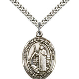 St. Raymond of Penafort Medal, Sterling Silver, Large - 24&quot; 2.4mm Rhodium Plate Chain + Clasp