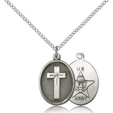 Army Cross Pendant, Sterling Silver - 18&quot; 1.2mm Sterling Silver Chain + Clasp