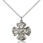5 Way Cross Pendant, Sterling Silver - 18&quot; 1.2mm Sterling Silver Chain + Clasp