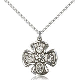 5 Way Cross Pendant, Sterling Silver - 18&quot; 1.2mm Sterling Silver Chain + Clasp