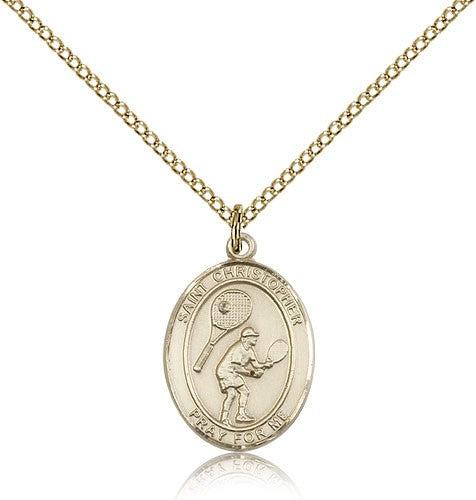 St. Christopher Tennis Medal, Gold Filled, Medium - Gold-tone