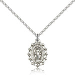 Miraculous Medal, Sterling Silver - 18&quot; 1.2mm Sterling Silver Chain + Clasp