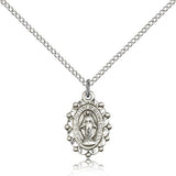 Miraculous Medal, Sterling Silver - 18&quot; 1.2mm Sterling Silver Chain + Clasp