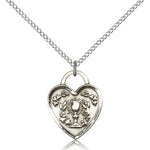 Communion Heart Medal, Sterling Silver - 18&quot; 1.2mm Sterling Silver Chain + Clasp