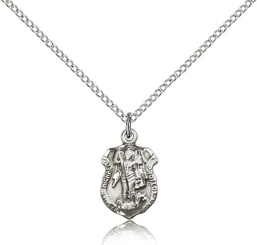 St. Michael the Archangel Medal, Sterling Silver - 18&quot; 1.2mm Sterling Silver Chain + Clasp