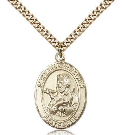 St. Francis Xavier Medal, Gold Filled, Large - 24&quot; 2.4mm Gold Plated Chain + Clasp
