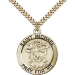 St. Michael the Archangel Medal, Gold Filled - 24&quot; 2.4mm Gold Plated Endless Chain