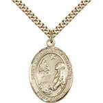 St. Catherine of Bologna Medal, Gold Filled, Large - 24&quot; 2.4mm Gold Plated Chain + Clasp