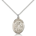 St. Sebastian Wrestling Medal, Sterling Silver, Medium - 18&quot; 1.2mm Sterling Silver Chain + Clasp