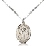 St. Sebastian Wrestling Medal, Sterling Silver, Medium - 18&quot; 1.2mm Sterling Silver Chain + Clasp