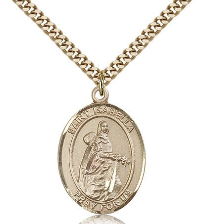 St. Isabella of Portugal Medal, Gold Filled, Large - 24&quot; 2.4mm Gold Plated Chain + Clasp