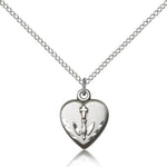 Heart Confirmation Medal, Sterling Silver - 18&quot; 1.2mm Sterling Silver Chain + Clasp