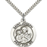 St. Joseph Medal, Sterling Silver - 24&quot; 2.4mm Rhodium Plate Endless Chain