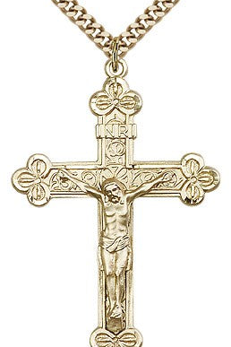 Crucifix Pendant, Gold Filled - 24&quot; 2.4mm Gold Plated Endless Chain
