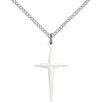Cross Pendant, Sterling Silver - 18&quot; 1.2mm Sterling Silver Chain + Clasp