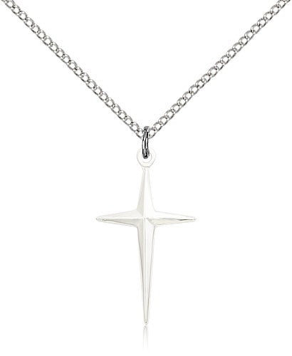 Cross Pendant, Sterling Silver - 18&quot; 1.2mm Sterling Silver Chain + Clasp