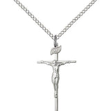 Crucifix Pendant, Sterling Silver - 18&quot; 1.2mm Sterling Silver Chain + Clasp